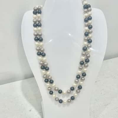 Single Strand Faux Triple Colour Pearl Necklace 