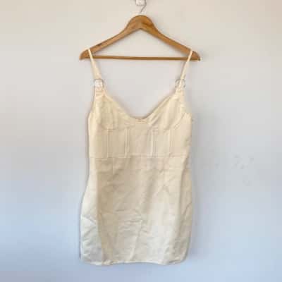 Pretty Little Thing Stone Linen Look Corset Detail Ring Bodycon Dress  Size 16 