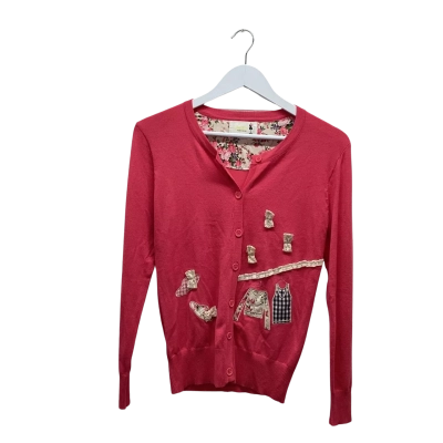 Ba Xu Korean Cottagecore Appliqué Cardigan Pink Knit Bow Detail
