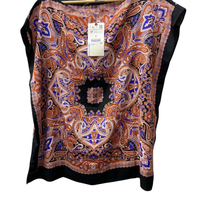 Zara Womens M Short Sleeve Top Paisley pattern Black  / Burnt Orange / Pattern / Purple 