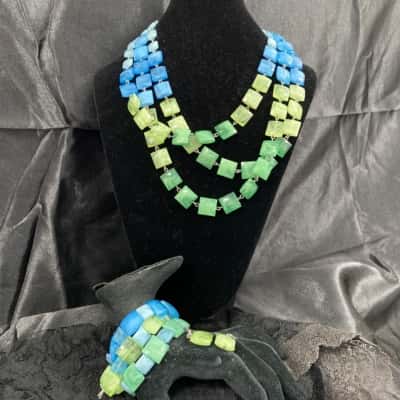 Blue & Green Resin Beads Jewellery Set