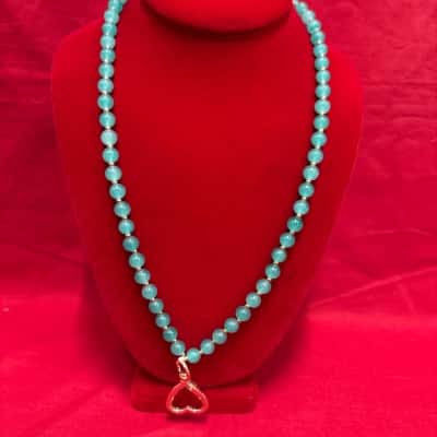  Women's Beaded Necklace featuring Turquoise Gemstones & a Heart Shape Carabiner Clasp