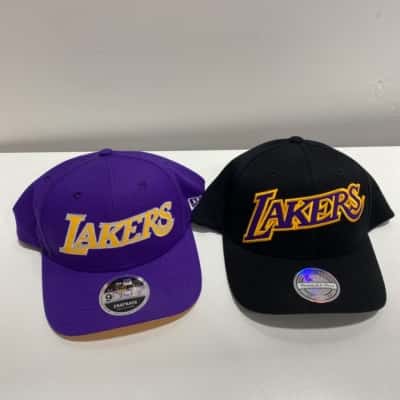 Lakers Mitchell & Ness / New Era Mens Size One Size Black  / Purple / Yellow Cap