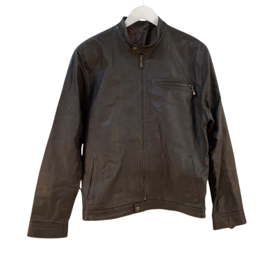 Baron Mens Size L Leather Jacket Brown 