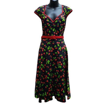  PINUP Couture 'Heidi' Cherry Print Fit'n'Flare Dress in Size XL with Belt
