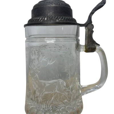 Vintage Glass Lidden Stein with Stag Motif Made in W. Germany