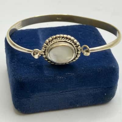  Rainbow Moonstone Bangle Sterling Silver 