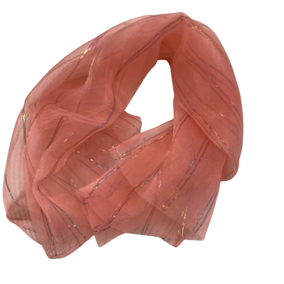  Womens  Vintage Sheer Scarf Peach with Multicolour Fine Strip Shimmer
