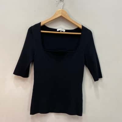 Veronika Maine Womens  Size M Ribbed Stretch Short Sleeve Top Black  