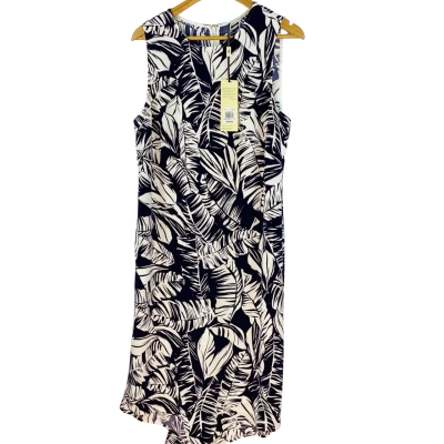 Jane Lamerton - Navy/White Palm Leaf Print Dress (Size 14)
