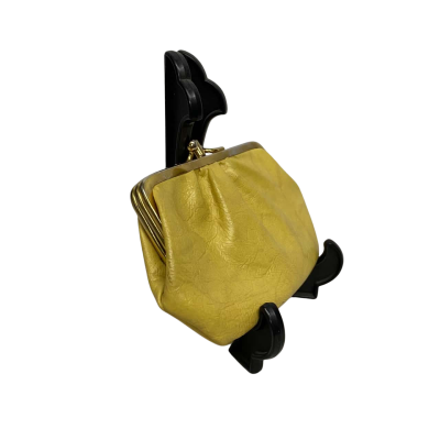 Womens Yellow Leather Vintage kiss lock coin purse