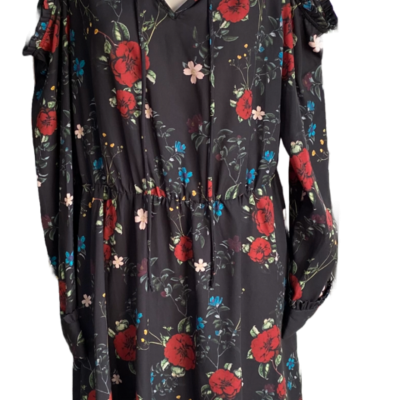 Jacqui-E Black Floral Cold Shoulder Midi Dress Size 10