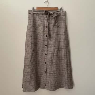 Chalice Womens Size L  Button Down Linen Skirt - Black / Grey NEW with TAGS