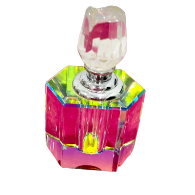 Glass Perfume Bottle w/ Rose Design Screw Top 