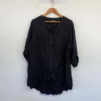 City Chic Black Long SLeeve Linen Shirt Size L 