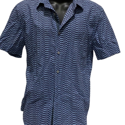 ARMANI EXCHANGE Patterned Short Sleeve Shirt in Blue Size L 