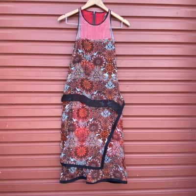 HELMUT LANG Womens Size 4 Multicoloured Mandala Pattern Layered Dress 