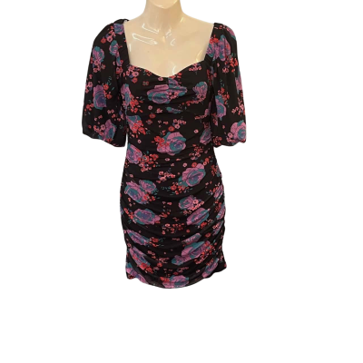 Miss Shop Womens  Size 8 Bodycon Dress / Floral Dress / Mini Dress / Party Dress Black  / Multicoloured / Pink  / Purple 