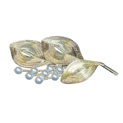 Womens Filigree Brooch Gold Tone/Pearl