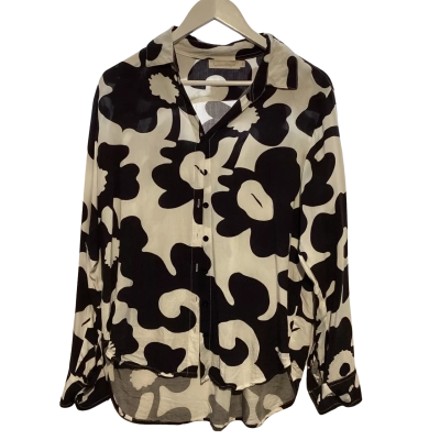  Womens  Size XS Button Up Top Black  / Pattern / White 