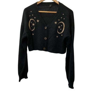 Romwe - Hippie Women's Moon and Star Embroidery Cropped Cardigan