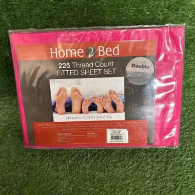 Home 2 Bed Pink 225 Thread Count Fitted Sheet Set - Double (New)