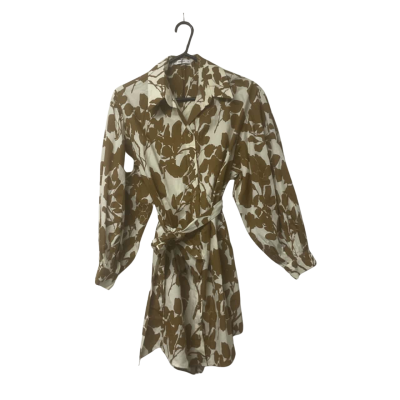 Women’s Sheike Size 6 Long Sleeve Button Up Shirt Dress Brown / Floral / Pattern / White