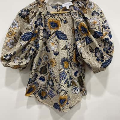 Witchery Womens  Size 6 Long Sleeve Top Checked / Navy Blue / White 