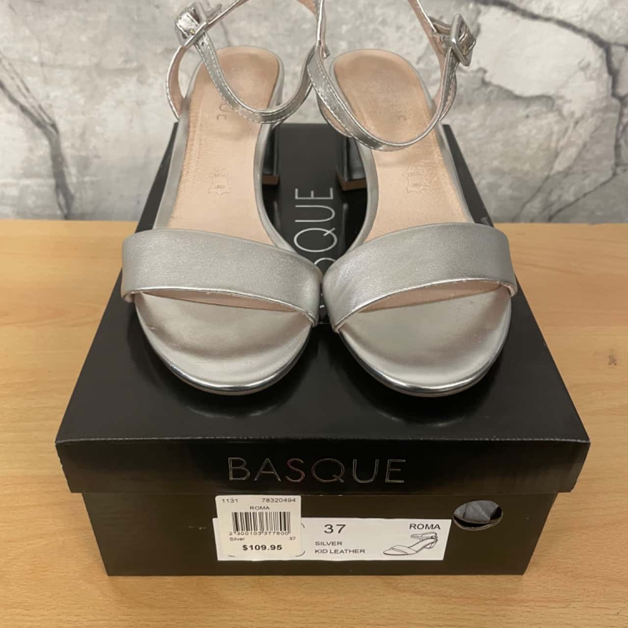 Silver Basque Basque Leather Heels, Roma in Silver, Size EU 37 / AU 6, New in Box(s)
