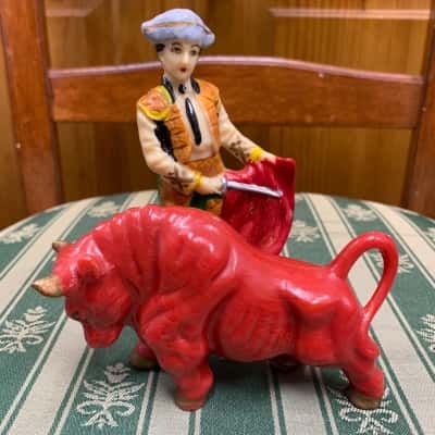 Mid Century Torero Bull figurine set.