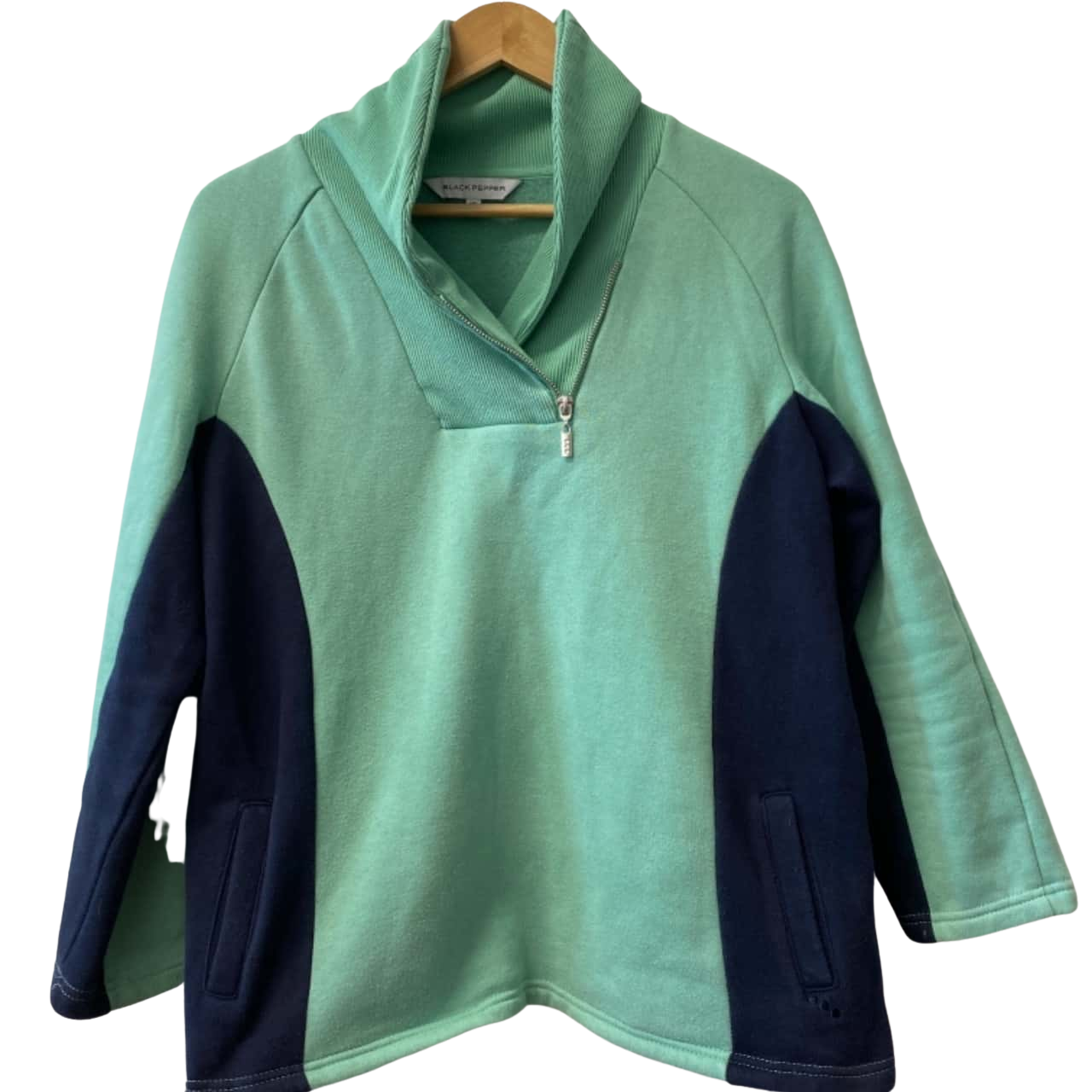 Black Pepper Womens Size 12 Pullover Long Sleeve / VNeck Green / Navy Blue