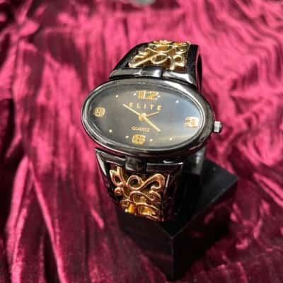 ELITE Black & Gold Filigree Watch. Working 