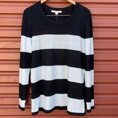 Noni B Womens Size L Black/Silver Striped Jumper 