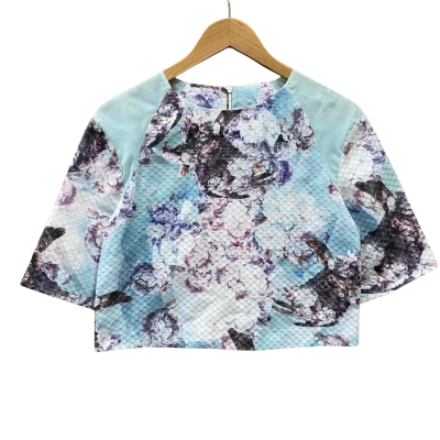 Bettina Liano Blue Floral Patterned Top Size 10