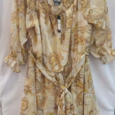 City Chic Womens  Size XL Long Sleeve Dress Beige / Brown/Yellow
