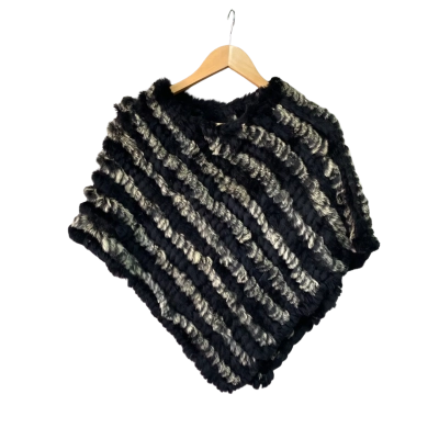 Rabbit fur  Womens One Size Poncho Black  / Brown 