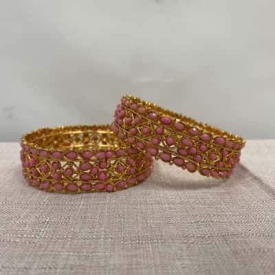 Unbranded Women's Indian Style Bangles 2Pieces Costume Jewellery Gold / Pink  