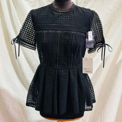  SELF PORTRAIT Size 12 Short Sleeve Top Black  