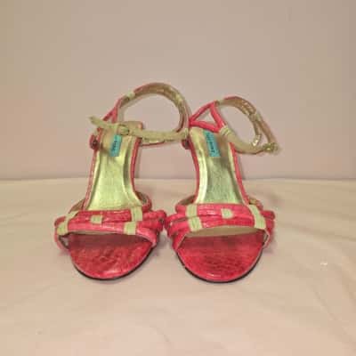 Tilly Rose Coral Snakeskin Textured Strappy Heels Size 38
