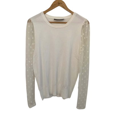 Decjuba Womens  Size M Crew Neck Top / Long Sleeve Top Off White / Polka Dot / White 