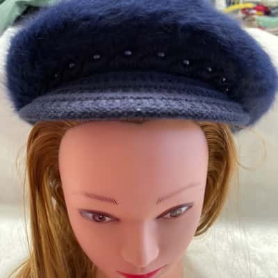  Women’s  One Size Hat Navy Blue 50% Angora