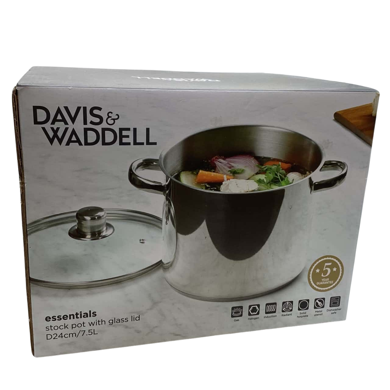Davis and Waddell. Stock Pot with Glass Lid in original packaging. RRP