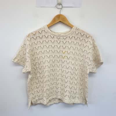 Sportsgirl Cream Crochet Short SLeeve Top  Size S