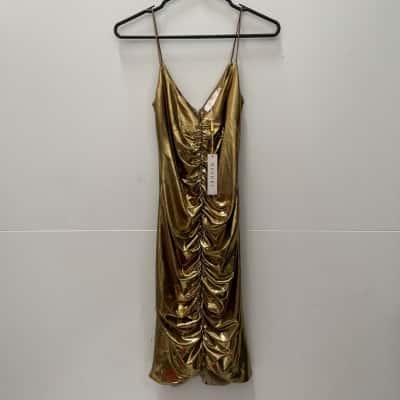 Meshki Serenity Ruched Front Midi Dress Gold - Womens Size S