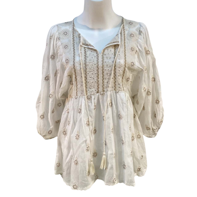 Azure Womens Size S Blouse Gold / White 