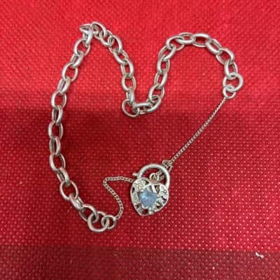  Womens Bracelet padlock Silver 925 heart with blue stone
