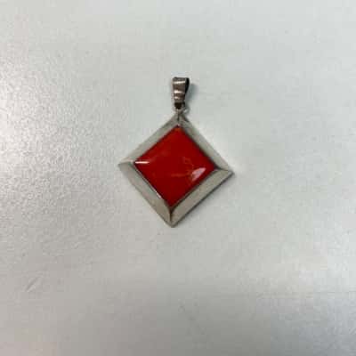 925 Sterling Silver Red Square Pendant 