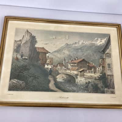 Vintage Framed Swedish Print Andermatt, L. Rhobock, W.Lang