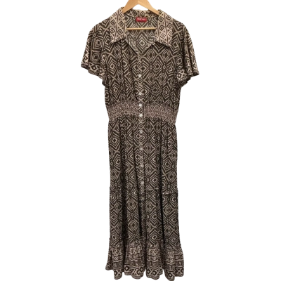 Ruby Yaya Womens Size L Short sleeve Maxi Dress Beige / Brown 