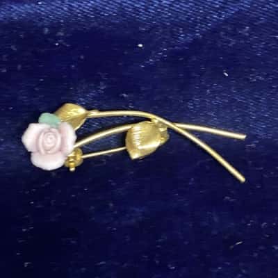 Vintage Pink Ceramic Rose Brooch